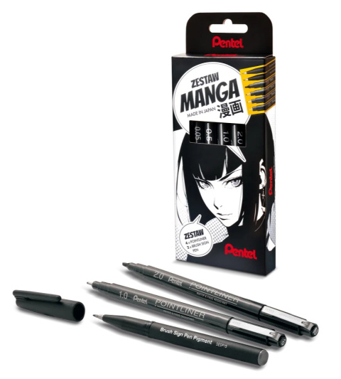 Cienkopis Pentel zestaw MANGA-6, czarny mix mm Cienkopis Pentel zestaw MANGA-6, czarny mix mm