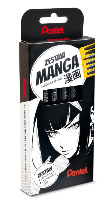 Cienkopis Pentel zestaw MANGA-6, czarny mix mm Cienkopis Pentel zestaw MANGA-6, czarny mix mm