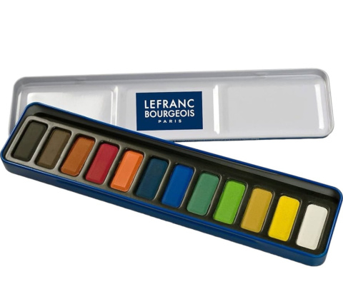 Farby akwarelowe 12 kolor. w metalowym pudełku Lefranc Bourgeois.