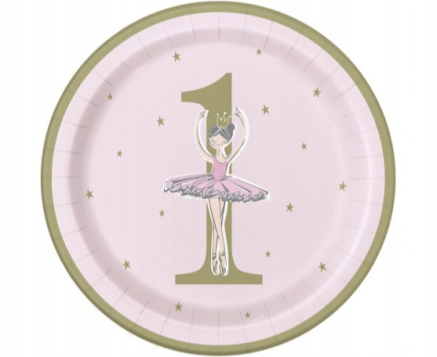 Talerz jednorazowy Godan Ballerina pink&gold 1st birthday śr. 230mm 8 szt (75955) Talerz jednorazowy Godan Ballerina pink&gold 1st birthday śr. 230mm 8 szt (75955)