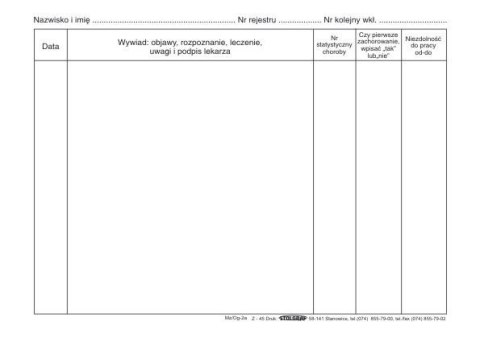 Druk offsetowy Stolgraf Wkładka do historii choroby A5 100k. (Z45) Druk offsetowy Stolgraf Wkładka do historii choroby A5 100k. (Z45)