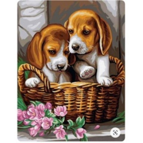 Zestaw kreatywny Norimpex malowanie po numerach - pieski w koszu 30x40cm (NO-1007563) Zestaw kreatywny Norimpex malowanie po numerach - pieski w koszu 30x40cm (NO-1007563)
