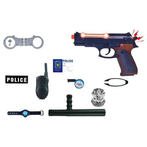 Zestaw policyjny Lean Pistolet z Dźwiękiem Kajdanki Odznaka (12137) Zestaw policyjny Lean Pistolet z Dźwiękiem Kajdanki Odznaka (12137)