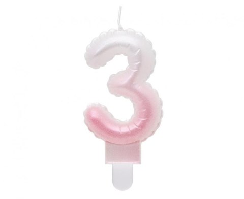 Świeczka urodzinowa Godan cyferka 3, ombre, perłowa biało-różowa, 7 cm (SF-PBR3) Świeczka urodzinowa Godan cyferka 3, ombre, perłowa biało-różowa, 7 cm (SF-PBR3)