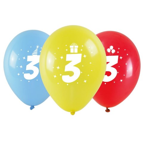Balon gumowy Arpex z nadrukiem cyferki - 3 (3 szt.) mix 280mm (KB1924-3-9944) Balon gumowy Arpex z nadrukiem cyferki - 3 (3 szt.) mix 280mm (KB1924-3-9944)
