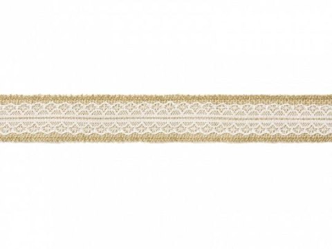 Juta Partydeco Taśma jutowa z białą koronką szerokość ok. 4 cm, długość ok. 5 m (TJ4-4) Juta Partydeco Taśma jutowa z białą koronką szerokość ok. 4 cm, długość ok. 5 m (TJ4-4)