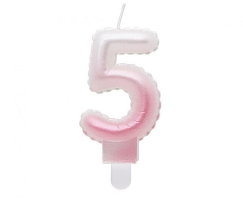 Świeczka urodzinowa Godan cyferka 5, ombre, perłowa biało-różowa, 7 cm (SF-PBR5) Świeczka urodzinowa Godan cyferka 5, ombre, perłowa biało-różowa, 7 cm (SF-PBR5)