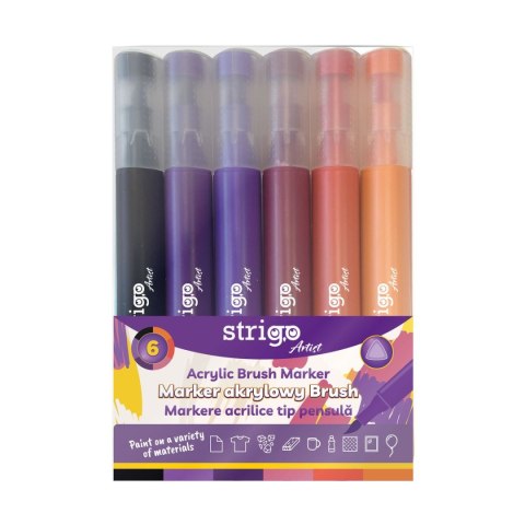 Marker specjalistyczny Strigo końcówka BRUSH akrylowy w 6kol, mix pędzelek końcówka (SSC434) Marker specjalistyczny Strigo końcówka BRUSH akrylowy w 6kol, mix pędzelek końcówka (SSC434)