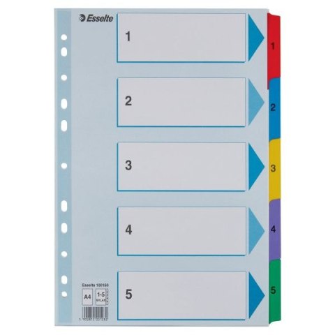 Przekładka numeryczna Esselte Mylar kartonowe A4 różnokolorowy 160g 5k 1-5 (100160) Przekładka numeryczna Esselte Mylar kartonowe A4 różnokolorowy 160g 5k 1-5 (100160)