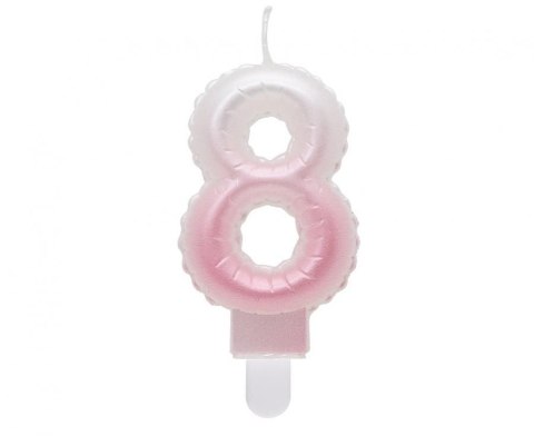 Świeczka urodzinowa Godan cyferka 8, ombre, perłowa biało-różowa, 7 cm (SF-PBR8) Świeczka urodzinowa Godan cyferka 8, ombre, perłowa biało-różowa, 7 cm (SF-PBR8)