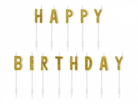 Świeczka urodzinowa Partydeco Happy Birthday w kolorze złotym brokatowym wysokość ok. 2,5 cm (SCS-9-019B) Świeczka urodzinowa Partydeco Happy Birthday w kolorze złotym brokatowym wysokość ok. 2,5 cm (SCS-9-019B)
