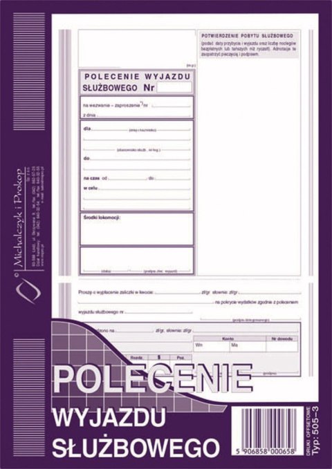 Druk offsetowy Michalczyk i Prokop Polecenie wyjazdu służbowego A5 40k. (505-3) Druk offsetowy Michalczyk i Prokop Polecenie wyjazdu służbowego A5 40k. (505-3)