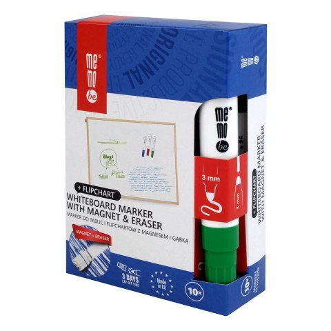 Marker suchościeralny Memobe z gąbką i magnesem zielony, zielony 1-3mm okrągła końcówka (MM351-04) Marker suchościeralny Memobe z gąbką i magnesem zielony, zielony 1-3mm okrągła końcówka (MM351-04)
