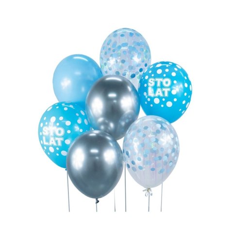 Balon gumowy Godan Bukiet balonowy URODZINOWY srebrno-niebieski 7 szt. niebieska 300mm 12cal (BB-SNS7) Balon gumowy Godan Bukiet balonowy URODZINOWY srebrno-niebieski 7 szt. niebieska 300mm 12cal (BB-SNS7)