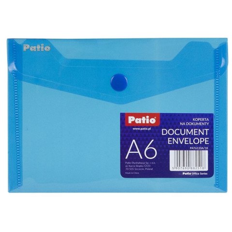 Teczka plastikowa na guzik A6 niebieska Patio (PAT6133A/N/18) Teczka plastikowa na guzik A6 niebieska Patio (PAT6133A/N/18)