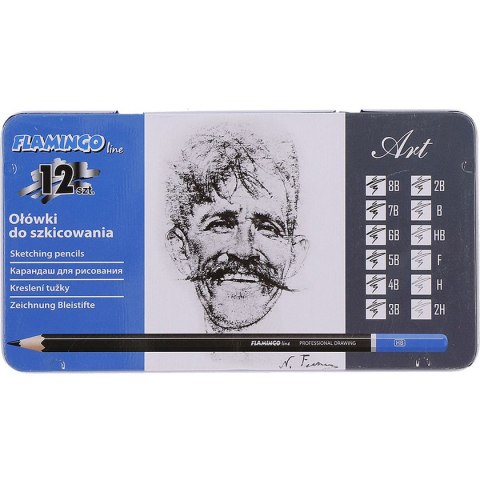 Ołówki techniczne Art Flamingo Line 8B-2H 12szt. pudełko metalowe Ołówki techniczne Art Flamingo Line 8B-2H 12szt. pudełko metalowe