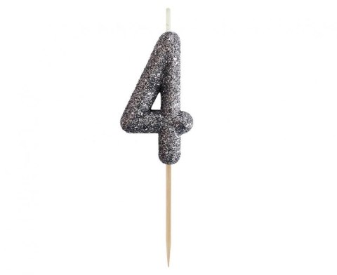 Świeczka urodzinowa Godan piker cyferka 4, brokatowa czarna, 11x3.5 cm (BH-SPC4) Świeczka urodzinowa Godan piker cyferka 4, brokatowa czarna, 11x3.5 cm (BH-SPC4)