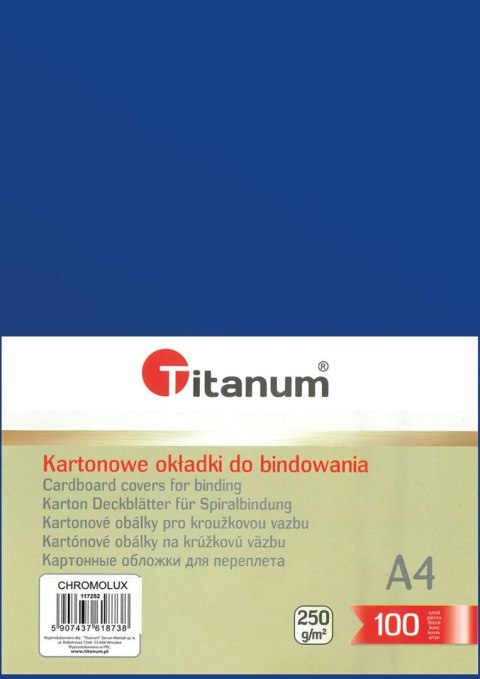 Karton do bindowania Titanum błyszczący - chromolux A4 niebieski 250g Karton do bindowania Titanum błyszczący - chromolux A4 niebieski 250g