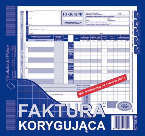 Druk samokopiujący Michalczyk i Prokop Faktura korygująca 2/3 A4 80k. (106-2E) Druk samokopiujący Michalczyk i Prokop Faktura korygująca 2/3 A4 80k. (106-2E)
