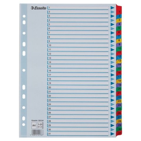 Przekładka numeryczna Esselte Mylar kartonowe A4 mix kolorów 160g 31k 1-31 (100164) Przekładka numeryczna Esselte Mylar kartonowe A4 mix kolorów 160g 31k 1-31 (100164)