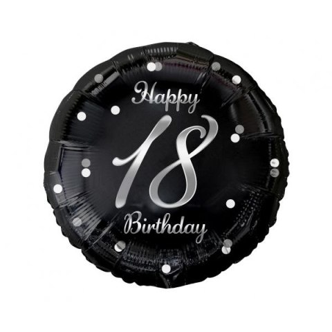 Balon foliowy Godan Happy 18 Birthday, czarny, nadruk srebrny 18cal (FG-O18S) Balon foliowy Godan Happy 18 Birthday, czarny, nadruk srebrny 18cal (FG-O18S)