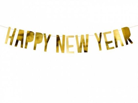 Baner Partydeco Happy New Year w kolorze złotym lustrzanym wymiary po złożeniu: wysokość ok. 10 cm, długość ok. 90 cm. (GRL46-01 Baner Partydeco Happy New Year w kolorze złotym lustrzanym wymiary po złożeniu: wysokość ok. 10 cm, długość ok. 90 cm. (GRL46-01