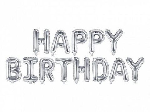 Balon foliowy Partydeco napis Happy Birthday w kolorze srebrnym 14cal (FB6M-018) Balon foliowy Partydeco napis Happy Birthday w kolorze srebrnym 14cal (FB6M-018)