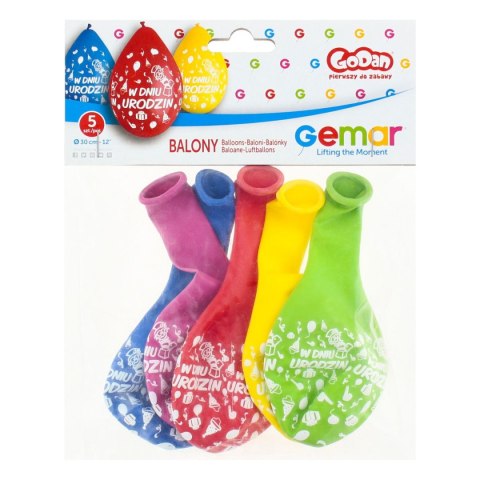 Balon gumowy PREMIUM W DNIU URODZIN 5 szt mix 300mm 12cal (GS110/PG02) Balon gumowy PREMIUM W DNIU URODZIN 5 szt mix 300mm 12cal (GS110/PG02)