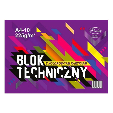 Blok techniczny Protos A4 kolorowy 225g 10k Blok techniczny Protos A4 kolorowy 225g 10k