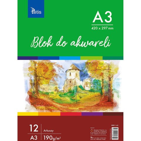 Blok artystyczny Tetis do akwareli A3 190g 12k (KB011-A3) Blok artystyczny Tetis do akwareli A3 190g 12k (KB011-A3)