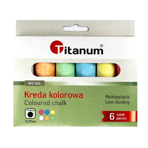 Kreda chodnikowa Titanum kolorowa 6 szt. okrągła śr. 25 mm Kreda chodnikowa Titanum kolorowa 6 szt. okrągła śr. 25 mm