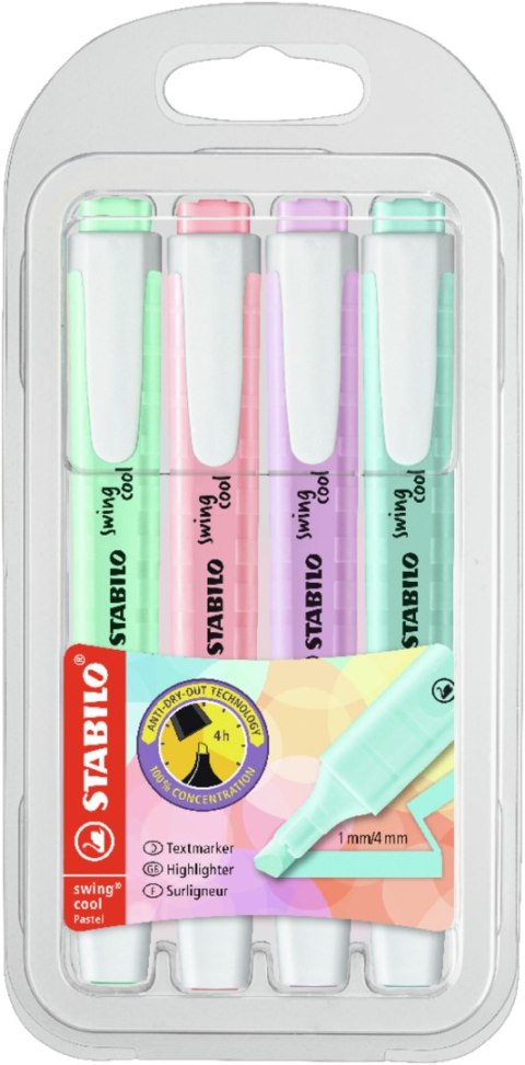 Zakreślacz Stabilo Swing Cool Pastel edition, 4 kolory 1,0-4,0mm (275/4-08-1) Zakreślacz Stabilo Swing Cool Pastel edition, 4 kolory 1,0-4,0mm (275/4-08-1)