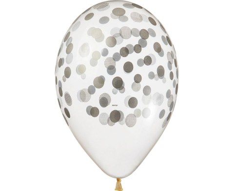 Balon gumowy premium hel konfetti srebrne 5 szt transparentny 13cal (GS120/752s) Balon gumowy premium hel konfetti srebrne 5 szt transparentny 13cal (GS120/752s)