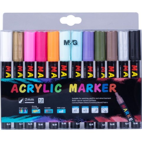 Markery akrylowe MG zestaw 12 sztuk Markery akrylowe MG zestaw 12 sztuk