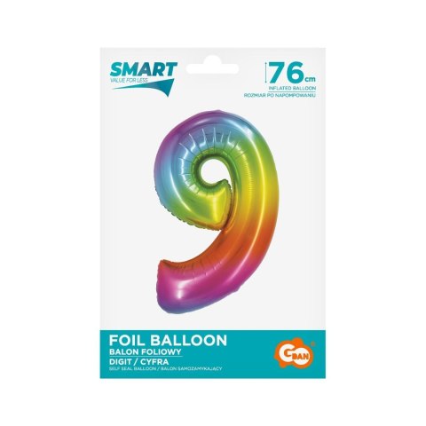 Balon foliowy Godan Smart cyfra 9 tęcza 76cm (CH-STC9) Balon foliowy Godan Smart cyfra 9 tęcza 76cm (CH-STC9)