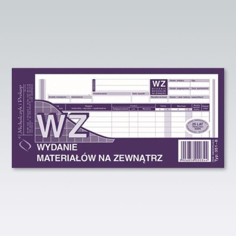 Druk samokopiujący Michalczyk i Prokop Wydanie materiału na zewnątrz 1/3 A4 80k. (351-8) Druk samokopiujący Michalczyk i Prokop Wydanie materiału na zewnątrz 1/3 A4 80k. (351-8)