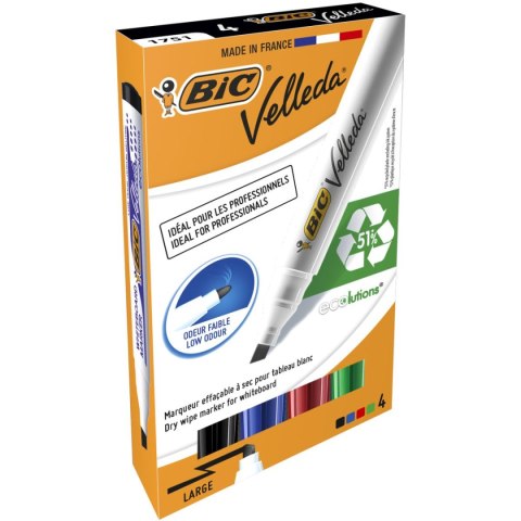 Marker suchościeralny Bic Velleda Ecolutions 1751 komplet 4 szt, mix 3,7-5,5mm ścięta końcówka (904950) Marker suchościeralny Bic Velleda Ecolutions 1751 komplet 4 szt, mix 3,7-5,5mm ścięta końcówka (904950)