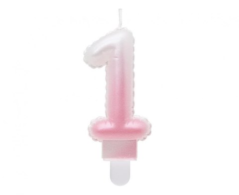 Świeczka urodzinowa Godan cyferka 1, ombre, perłowa biało-różowa, 7 cm (SF-PBR1) Świeczka urodzinowa Godan cyferka 1, ombre, perłowa biało-różowa, 7 cm (SF-PBR1)
