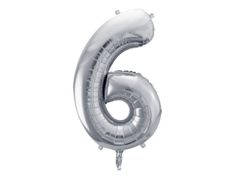 Balon foliowy Partydeco cyfra 6, 86 cm, srebrna 34cal (FB1M-6-018) Balon foliowy Partydeco cyfra 6, 86 cm, srebrna 34cal (FB1M-6-018)