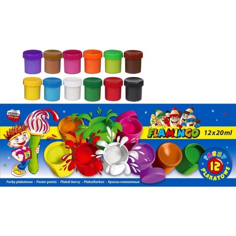 Farby plakatowe Flamingo 12 kolorów x 20ml Farby plakatowe Flamingo 12 kolorów x 20ml