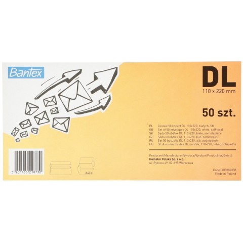Koperta Bantex SK DL biały (400089388) 50 sztuk Koperta Bantex SK DL biały (400089388) 50 sztuk