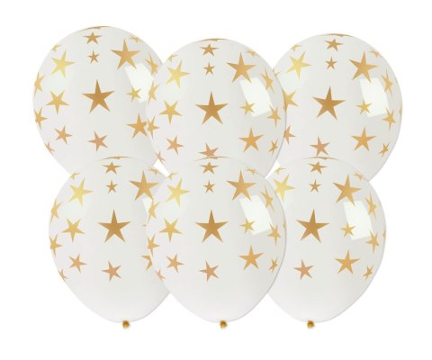 Balon gumowy Arpex Golden party ze złotym nadrukiem gwiazdki 6szt. biały 250mm (KB8190) Balon gumowy Arpex Golden party ze złotym nadrukiem gwiazdki 6szt. biały 250mm (KB8190)
