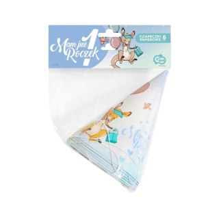 Czapka party Godan kolekcja Roczek-Kangurek 6 sztuk mix papier (PG-CRKG)