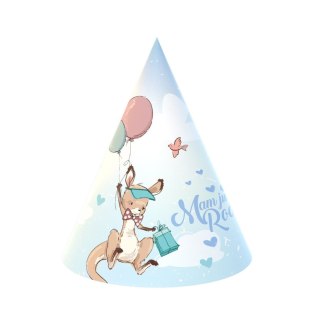 Czapka party Godan kolekcja Roczek-Kangurek 6 sztuk mix papier (PG-CRKG)