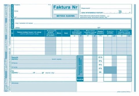 Druk samokopiujący Michalczyk i Prokop Faktura - metoda kasowa wzór pełny dla prowadzących sprzedaż w cenach netto A5 80k. (151- Druk samokopiujący Michalczyk i Prokop Faktura - metoda kasowa wzór pełny dla prowadzących sprzedaż w cenach netto A5 80k. (151-