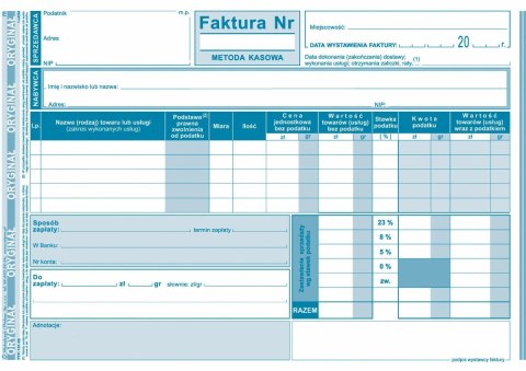 Druk samokopiujący Michalczyk i Prokop Faktura - metoda kasowa wzór pełny dla prowadzących sprzedaż w cenach netto A5 80k. (151- Druk samokopiujący Michalczyk i Prokop Faktura - metoda kasowa wzór pełny dla prowadzących sprzedaż w cenach netto A5 80k. (151-