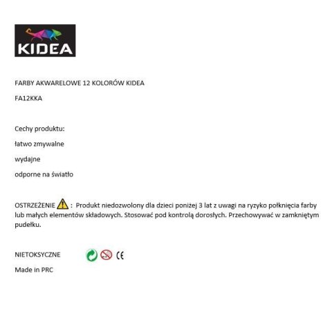 Farby akwarelowe Kidea KIDART 12 kolor. (FA12KKA) Farby akwarelowe Kidea KIDART 12 kolor. (FA12KKA)