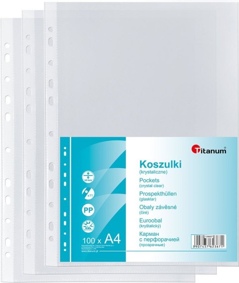 Koszulki na dokumenty Titanum A4 krystaliczne 50 szt. typ U 50um Koszulki na dokumenty Titanum A4 krystaliczne 50 szt. typ U 50um