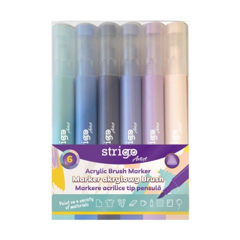 Marker specjalistyczny Strigo końcówka BRUSH akrylowy w 6kol, mix pędzelek końcówka (SSC431) Marker specjalistyczny Strigo końcówka BRUSH akrylowy w 6kol, mix pędzelek końcówka (SSC431)