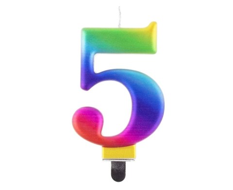 Świeczka urodzinowa Godan cyferka 5, tęczowa 8 cm (PF-SCG5) Świeczka urodzinowa Godan cyferka 5, tęczowa 8 cm (PF-SCG5)